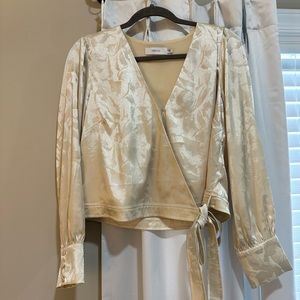 Greylin Pauleen Faux Jacquard print cream wrap top with tie